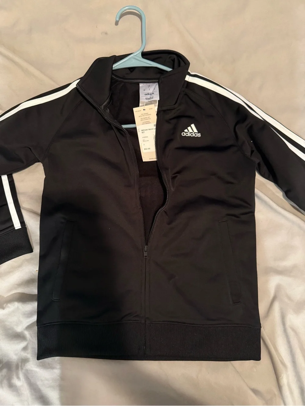 adidas Black Track Jacket with White Stripe Accents